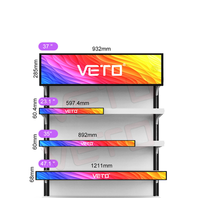 VETO 23.1 polegadas Ultra Wide Extended Bar Lcd Display Indoor Advertising Media Player Ecrã de borda de prateleira digital