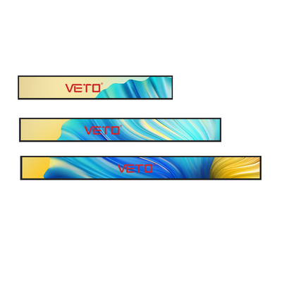 VETO Dimensões personalizadas Barra esticada tela LCD Prateleira de publicidade interior Borda Sinalização digital para supermercado